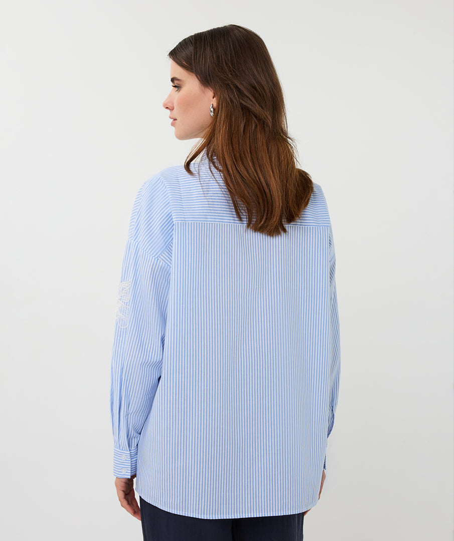 EsQualo Striped Blouse - Flower Patch Blue