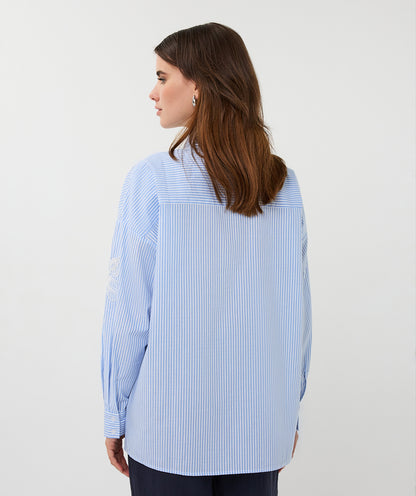 EsQualo Striped Blouse - Flower Patch Blue