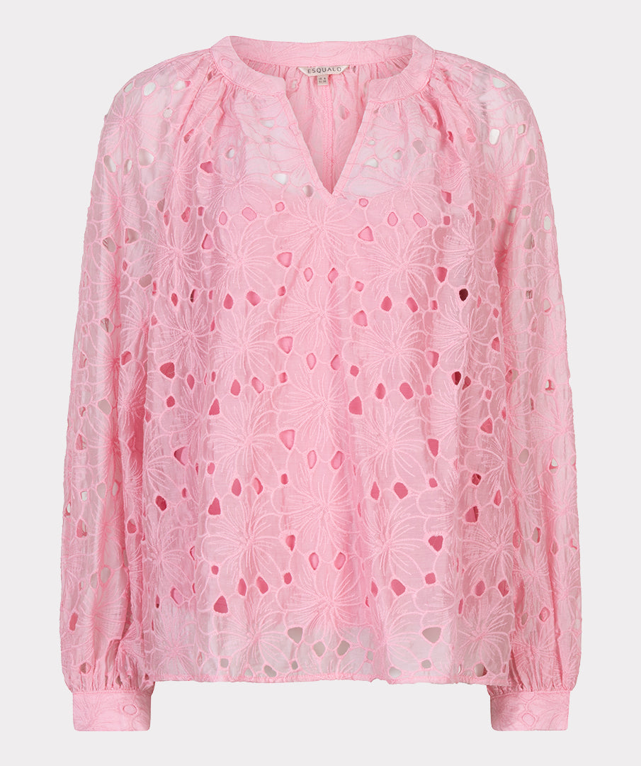 EsQualo Embroidery Raglan Blouse - Romance Rose