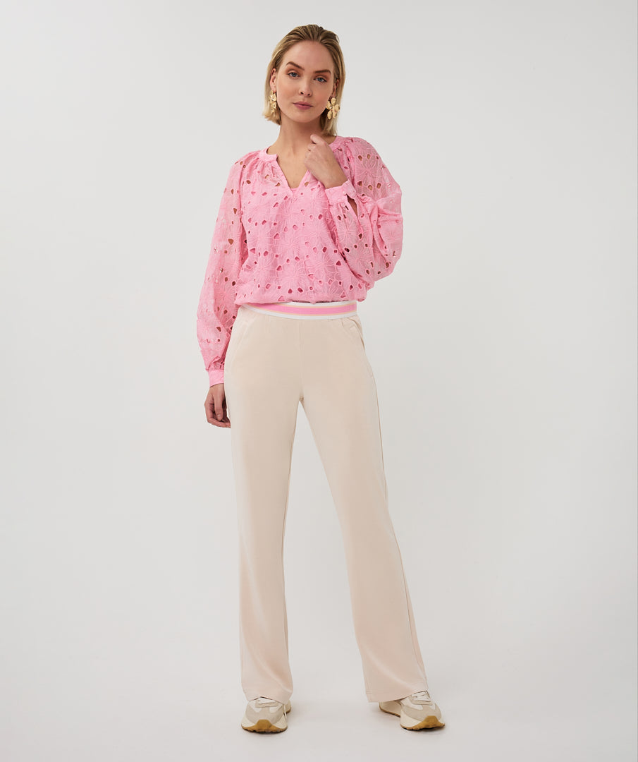 EsQualo Embroidery Raglan Blouse - Romance Rose