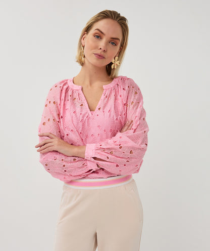 EsQualo Embroidery Raglan Blouse - Romance Rose