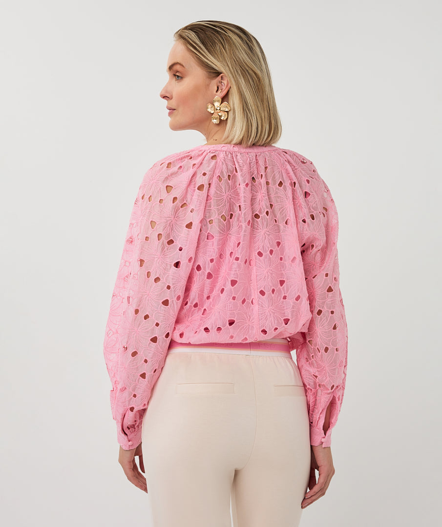 EsQualo Embroidery Raglan Blouse - Romance Rose