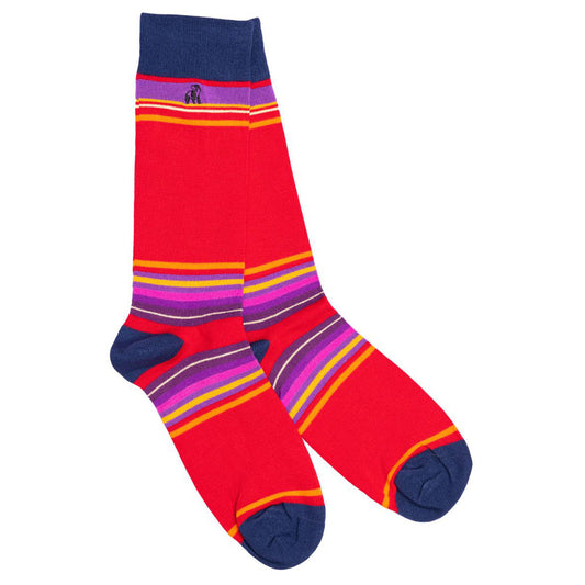 Swole Panda Bamboo Socks - Red Multi Stripe