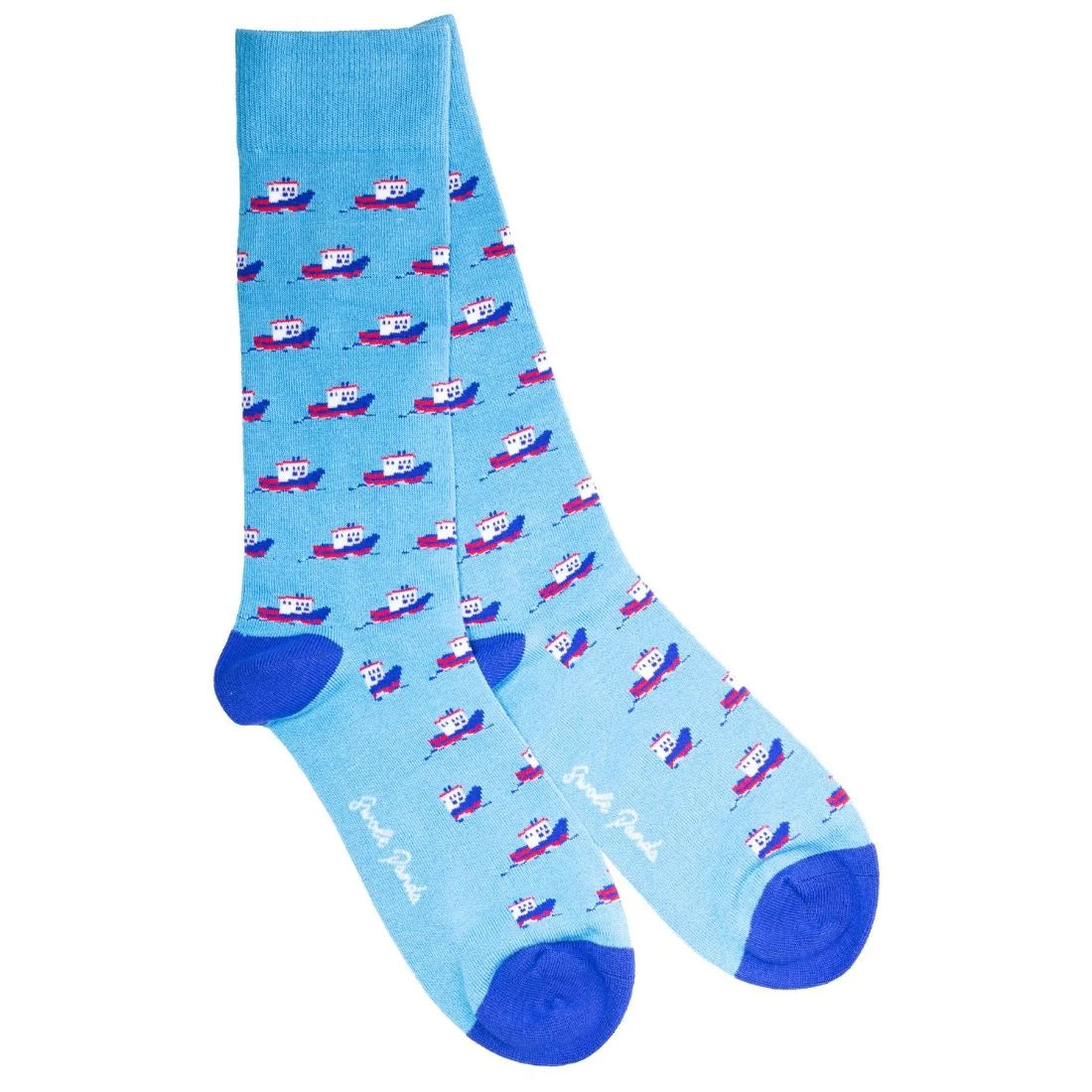 Light blue sock with airplane pattern on a white background