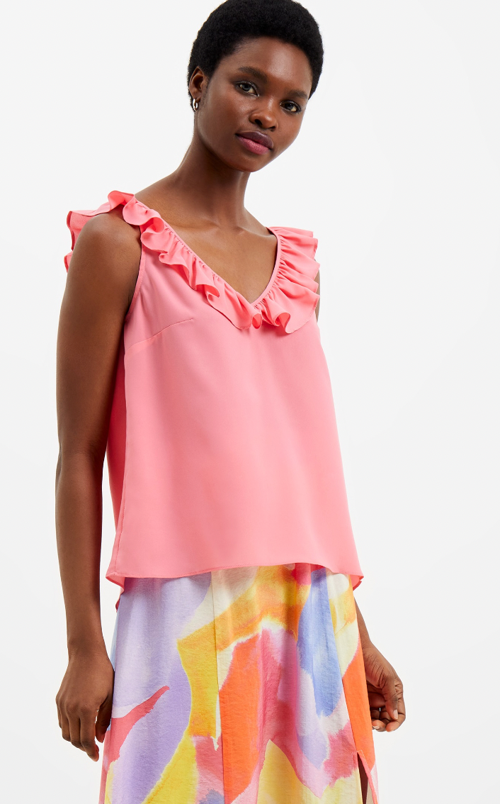 French Connection Crepe Ruffle Cami Top - Rose