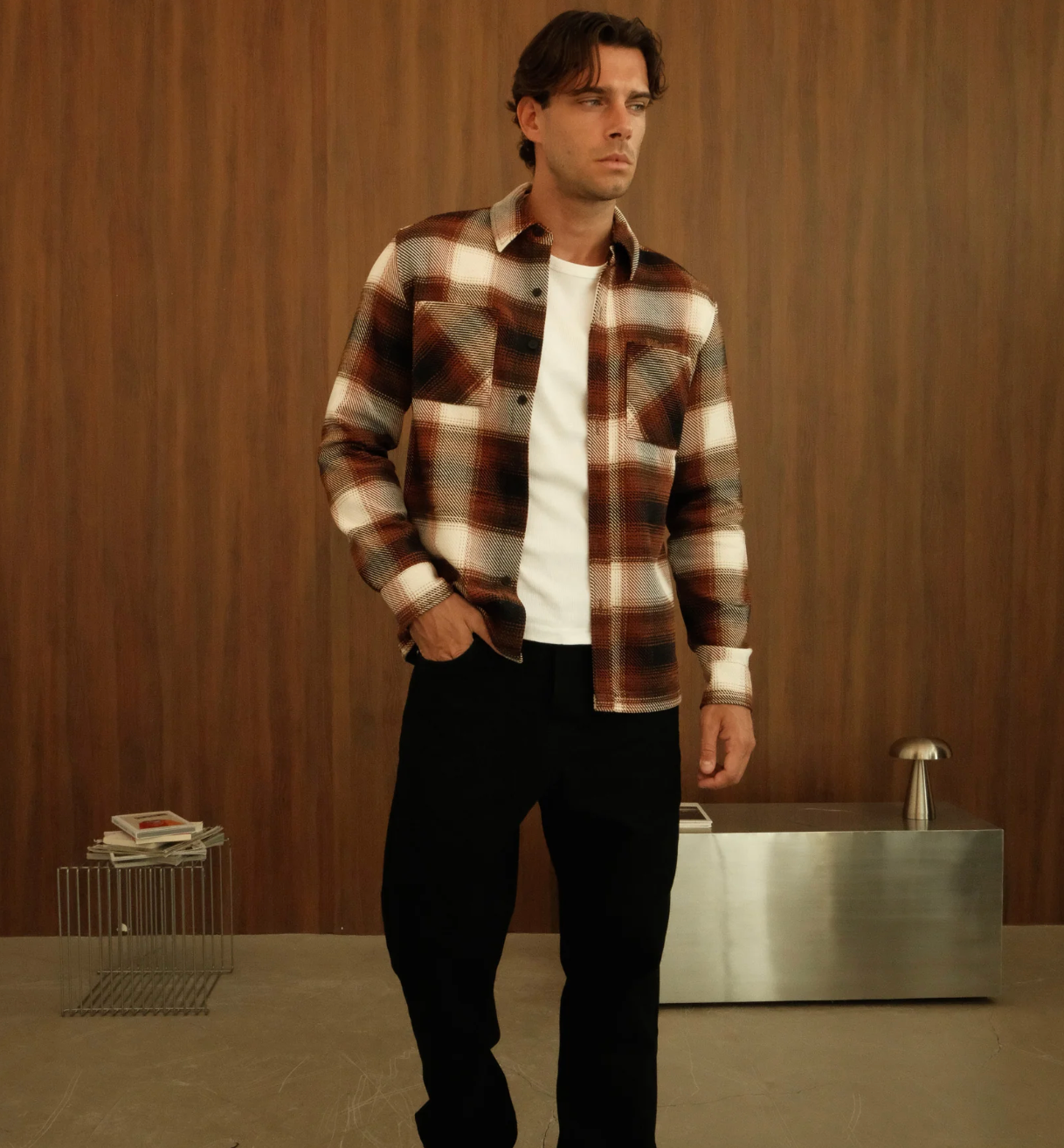 Walker & Hunt Mercer Check Shirt - Mocha