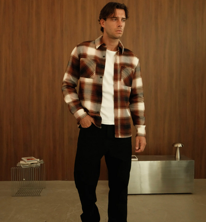 Walker & Hunt Mercer Check Shirt - Mocha