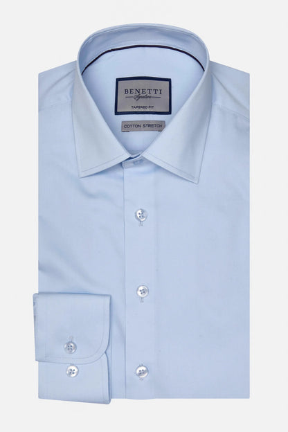 Light blue dress shirt with a Benetti label on a white background