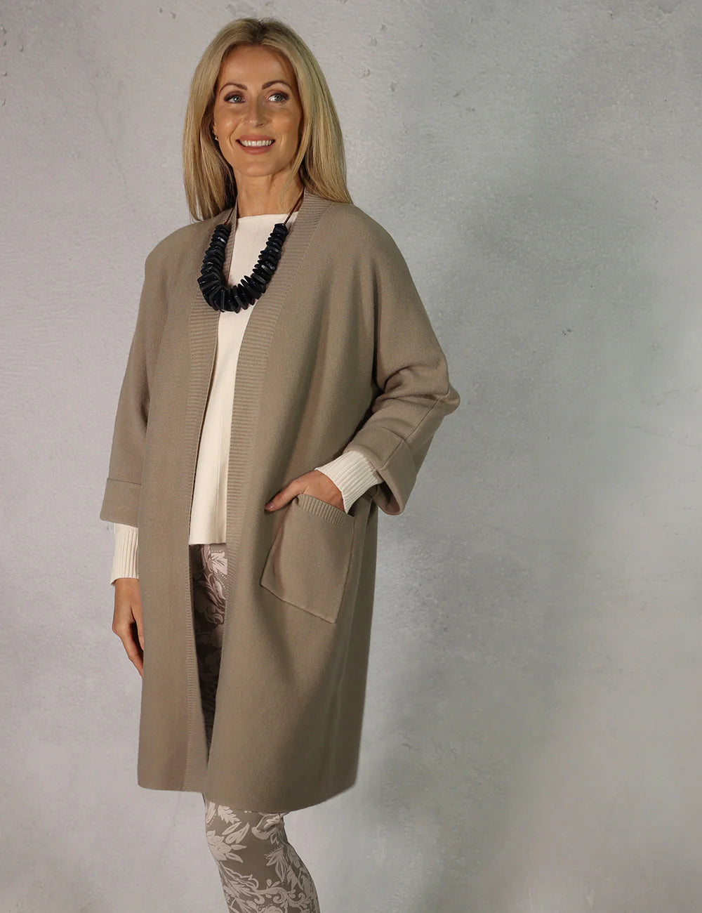 Deck Two pocket Oversized Cardigan- Carmel