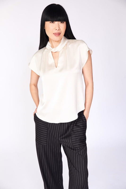 Peruzzi Tie Satin Top - Ecru