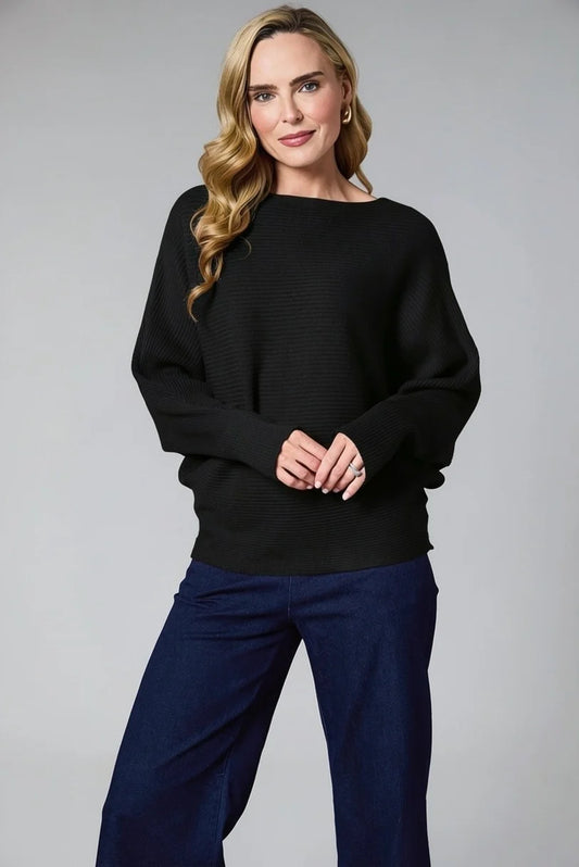 Deck Ribbed Batwing Knit - Black