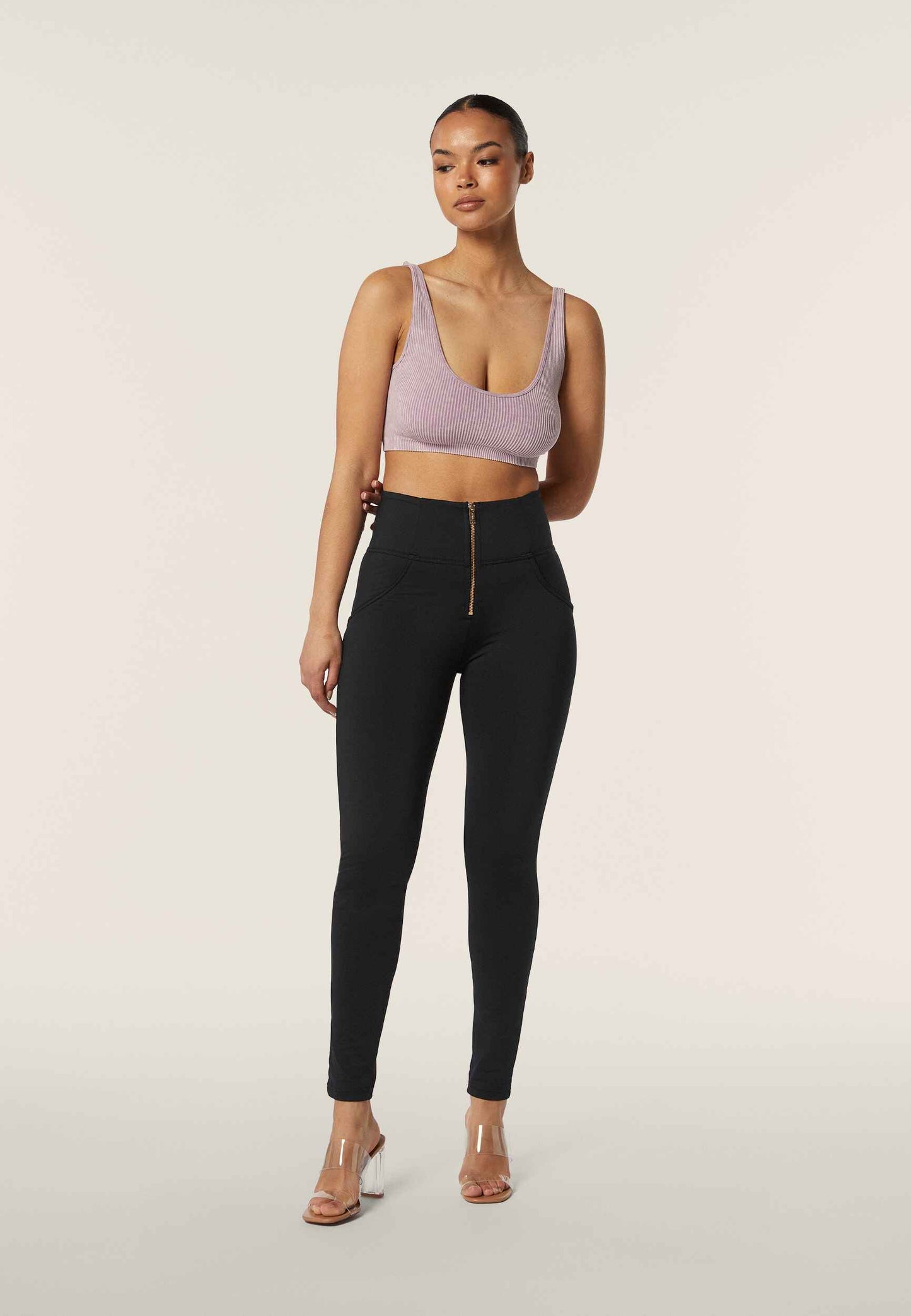 Freddy Gold Zip High Waist Trousers - Black