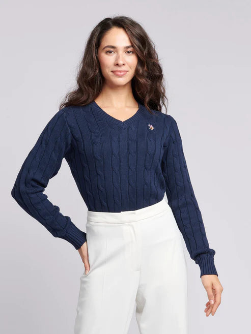 U.S. POLO ASSN. V-Neck Cable Jumper - Navy Iris
