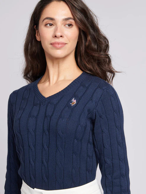 U.S. POLO ASSN. V-Neck Cable Jumper - Navy Iris