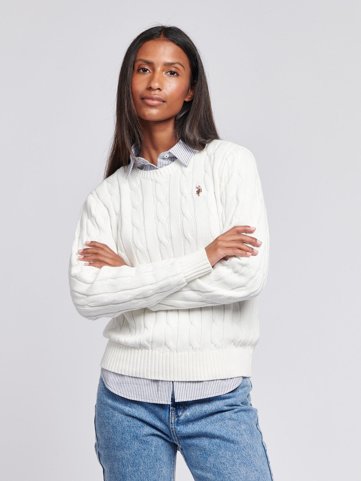 U.S. Polo Assn. Crew Neck Cable Jumper - Marshmallow