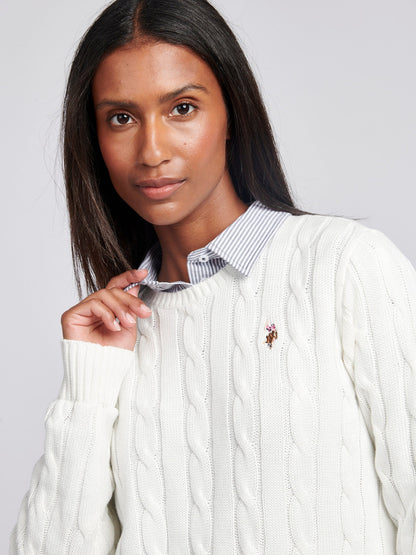 U.S. Polo Assn. Crew Neck Cable Jumper - Marshmallow