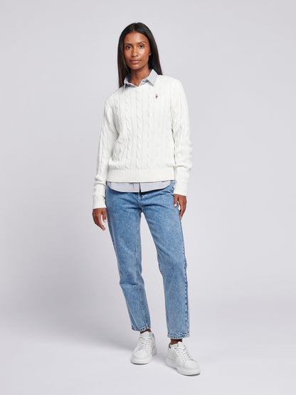 U.S. Polo Assn. Crew Neck Cable Jumper - Marshmallow