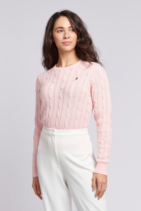 U.S. Polo Assn. Crew Neck Cable Jumper - Crystal Rose