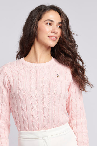 U.S. Polo Assn. Crew Neck Cable Jumper - Crystal Rose