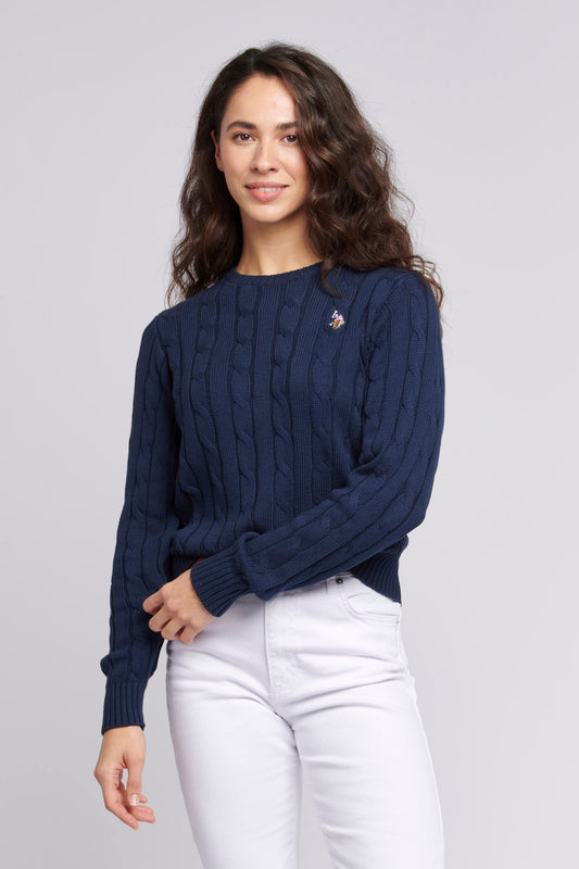 U.S. Polo Assn. Crew Neck Cable Jumper - Navy Iris