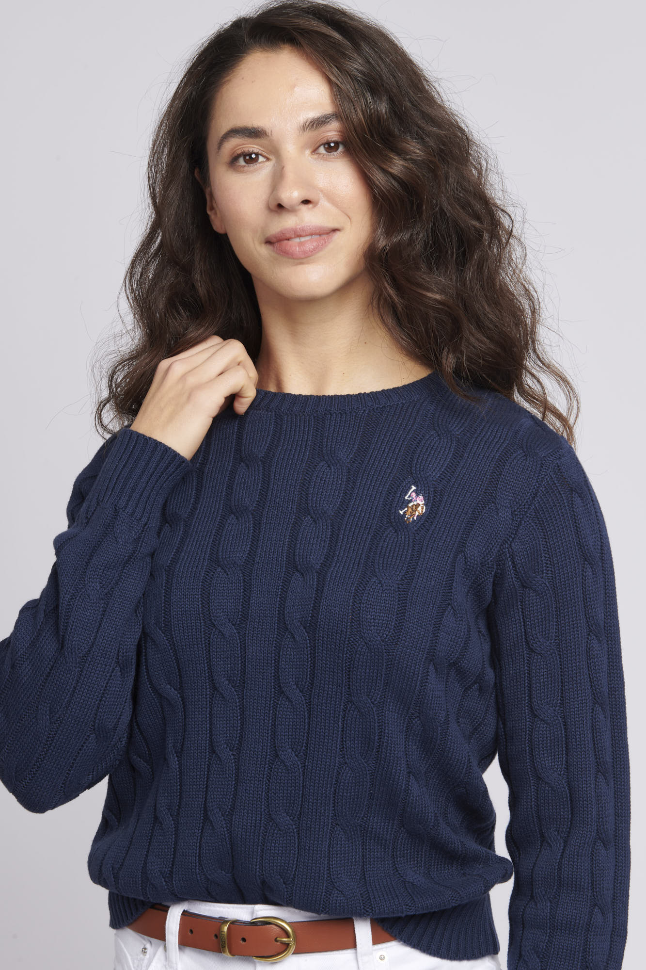 U.S. Polo Assn. Crew Neck Cable Jumper - Navy Iris