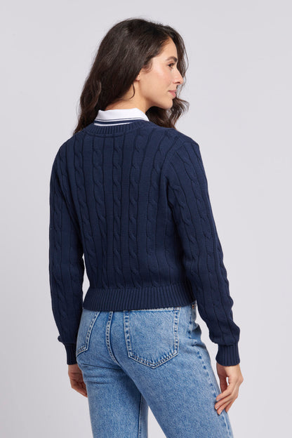 U.S. Polo Assn. Cable Knit Cropped Cardigan - Navy Iris