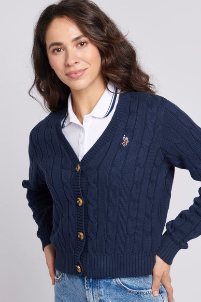 U.S. Polo Assn. Cable Knit Cropped Cardigan - Navy Iris