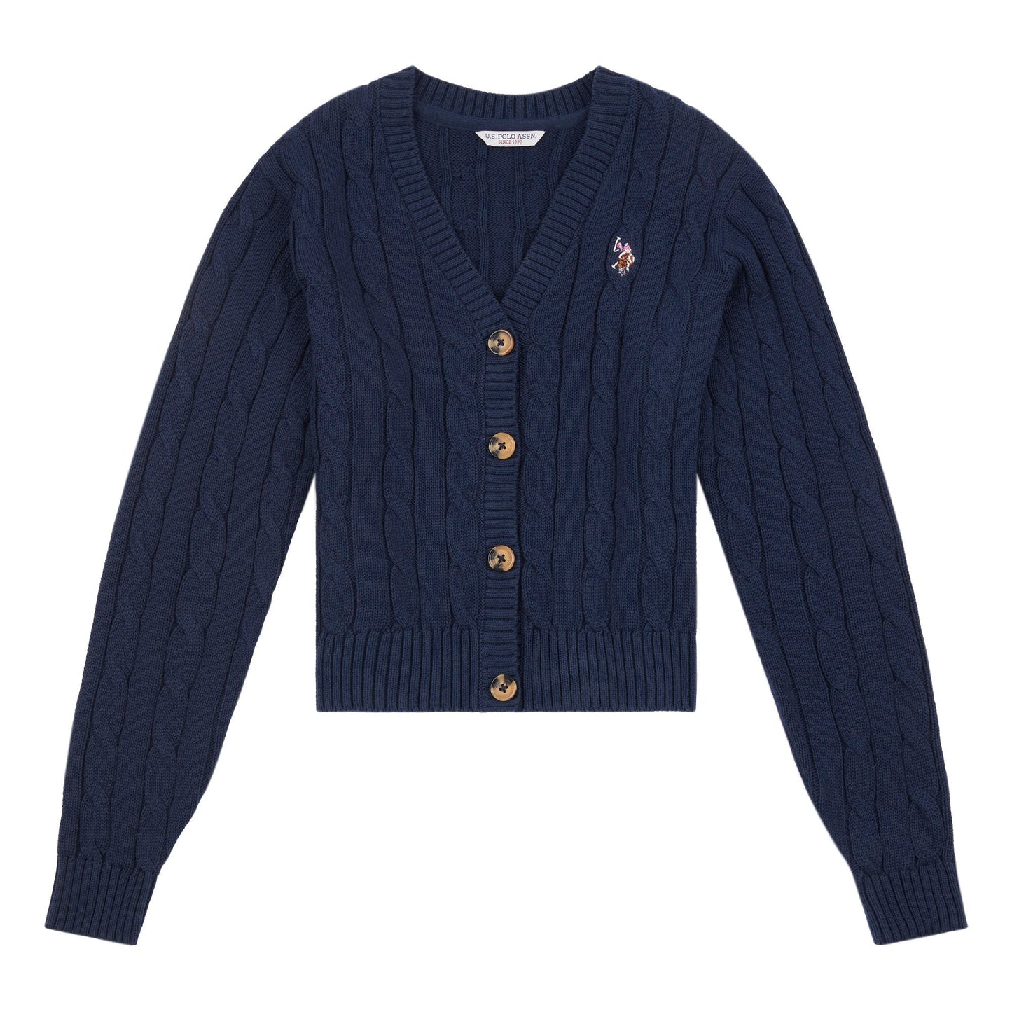 U.S. Polo Assn. Cable Knit Cropped Cardigan - Navy Iris