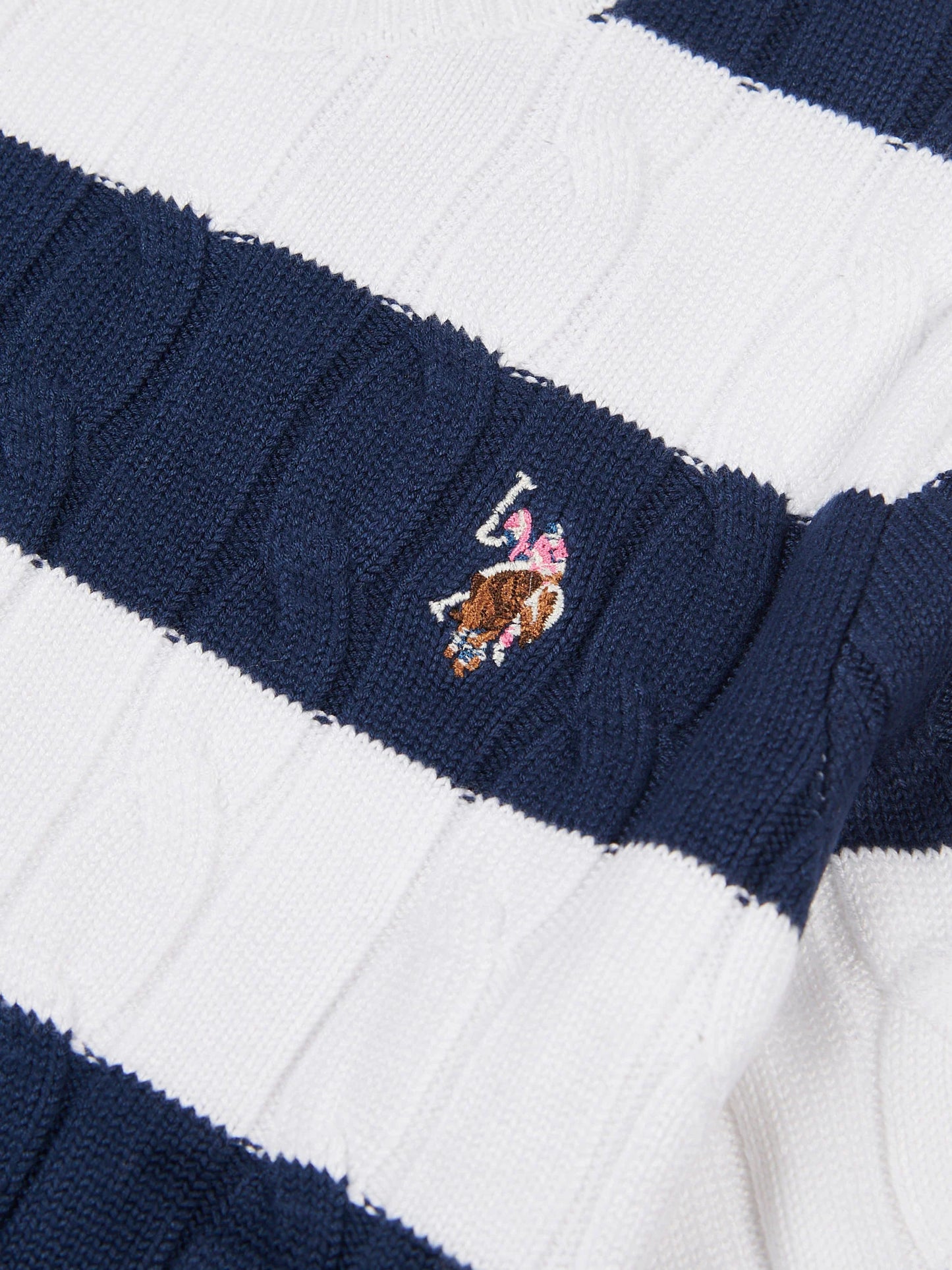 U.S Polo Assn Striped Loose Cable Knit Jumper - Navy