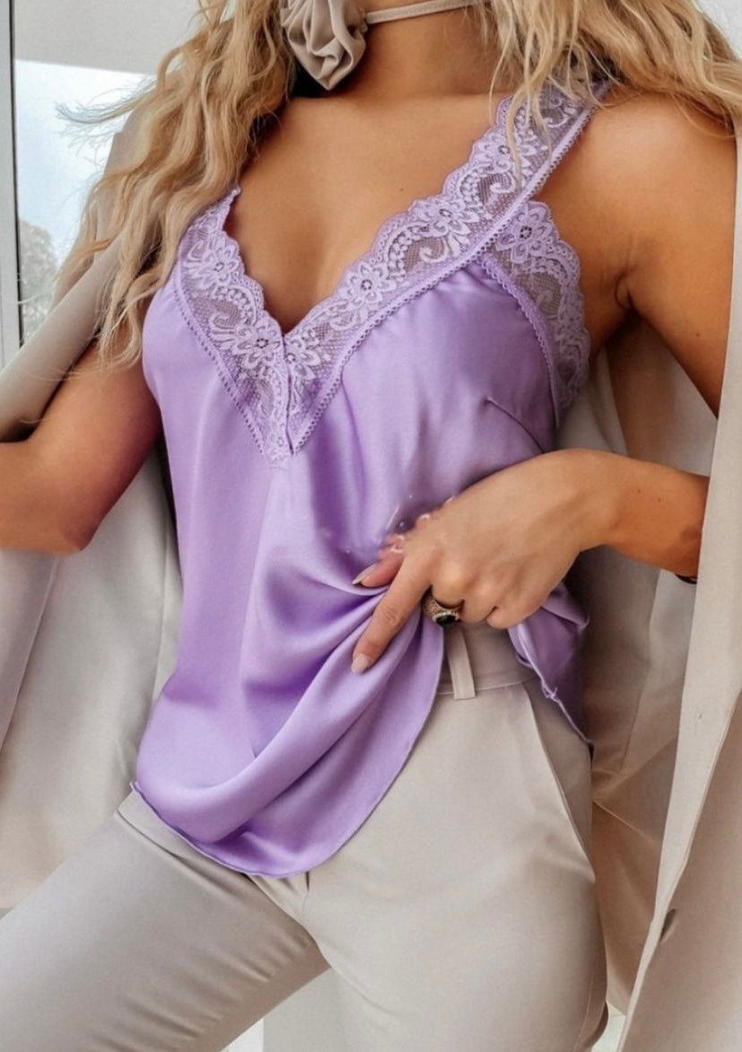 Estee Brown Lace Cami Top - Purple