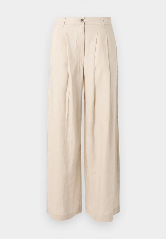 Beige wide-leg pants on a white background