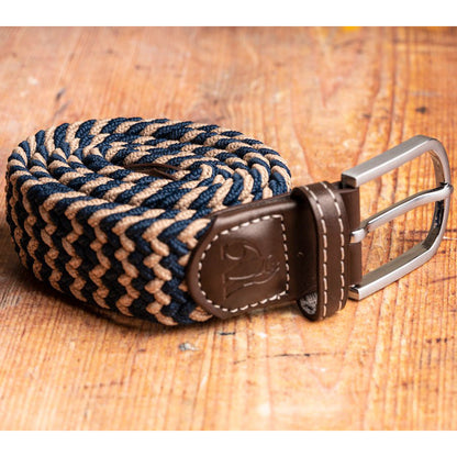 Swole Panda Woven Belt -  Beige / Blue Zigzag