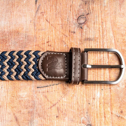 Swole Panda Woven Belt -  Beige / Blue Zigzag