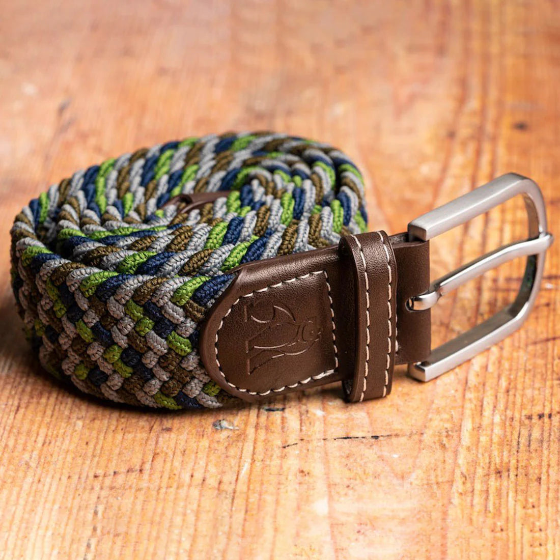 Swole Panda Woven Belt - Green/Blue Zigzag