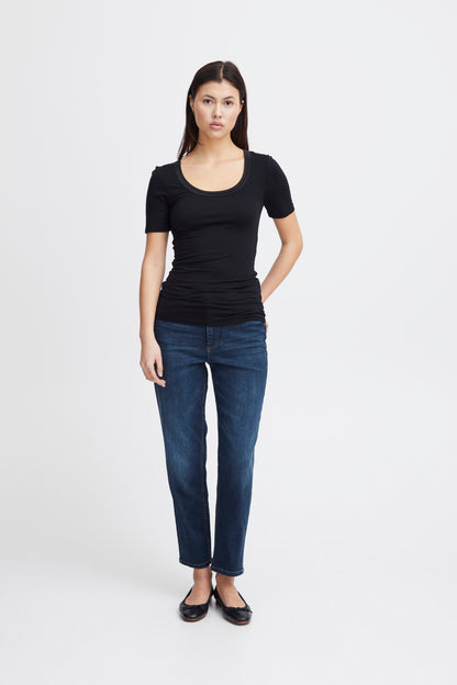 ICHI IHTWIGGY Raven Cropped Straight Leg Jeans - Dark Blue