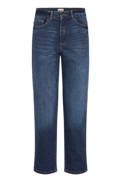 ICHI IHTWIGGY Raven Cropped Straight Leg Jeans - Dark Blue