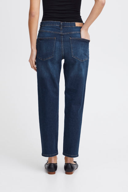 ICHI IHTWIGGY Raven Cropped Straight Leg Jeans - Dark Blue