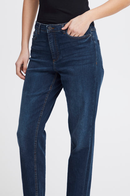 ICHI IHTWIGGY Raven Cropped Straight Leg Jeans - Dark Blue