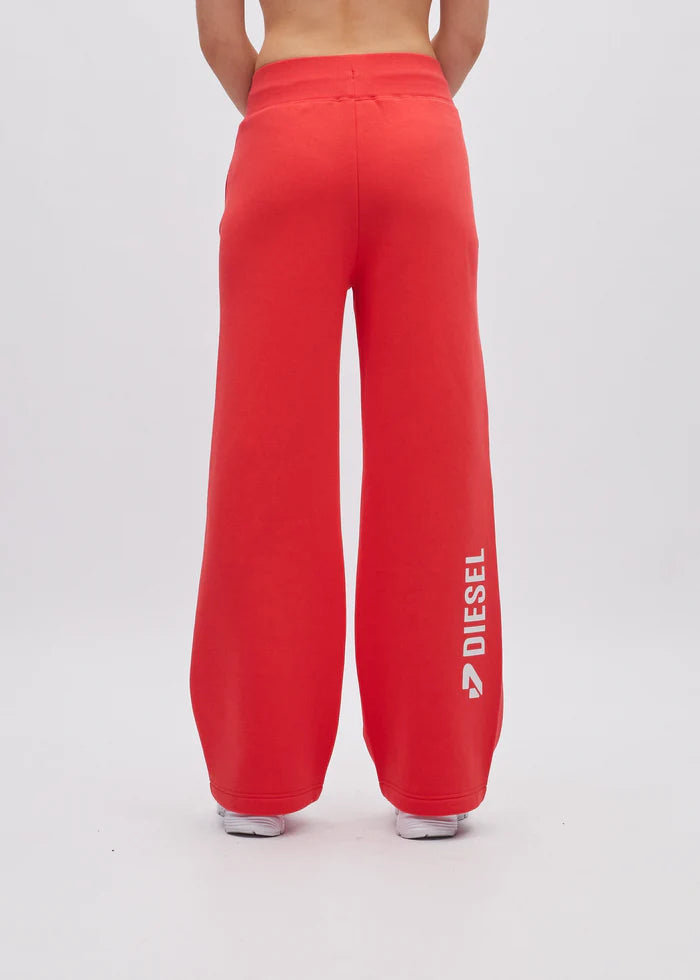 Red sweatpants with Diesel logo on a white background