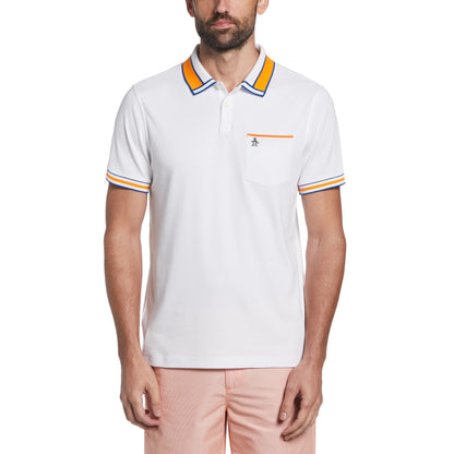 Original Penguin Striped Collar Polo - White/Orange