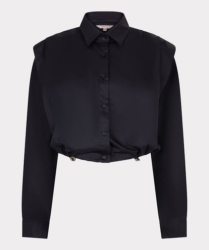 Esqualo Blouse Cropped String Poplin - Black