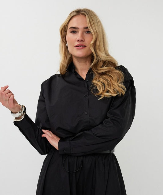 Esqualo Blouse Cropped String Poplin - Black