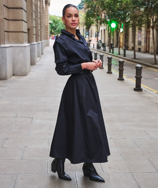 Esqualo Long Skirt Poplin Pockets - Black