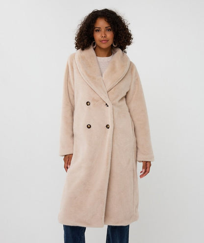 Esqualo Shawl Collar Faux Fur - Sand