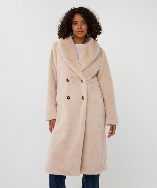 Esqualo Shawl Collar Faux Fur - Sand