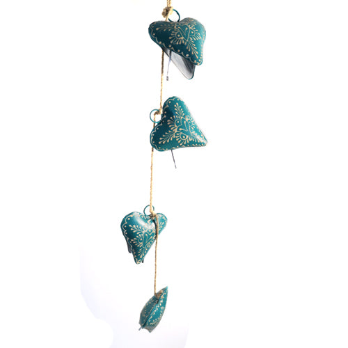 4 Heart Bells on Natural Rope Decoration