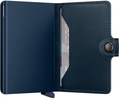 Blue leather wallet with card holder on a white background