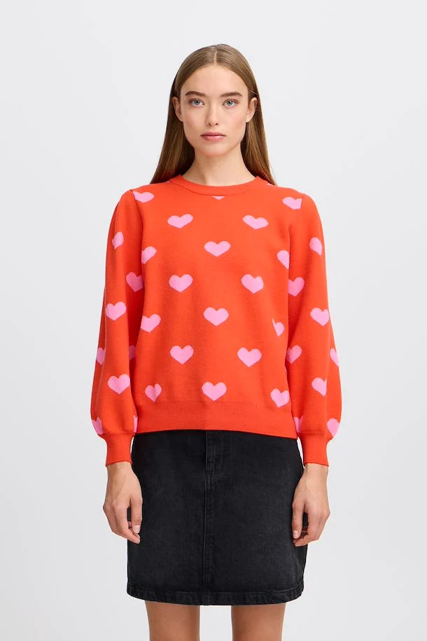 ICHI Red Heart Knit Pullover