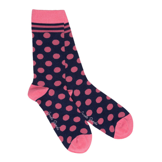 Swole Panda Bamboo Socks - Navy and Pink Polka Dot