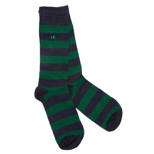 Swole Panda Bamboo Socks -  Green and Navy Stripped